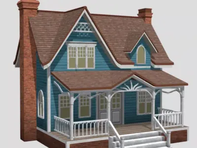 American Style Cottage - Town House Model Low-poly 3D model