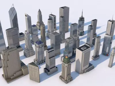 30 NYC Skyscrapers Buildings Low-poly 3D model