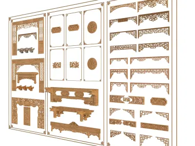 3D model of Chinese-style carved doors and windows 3D model