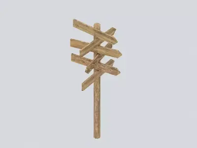 Signpost6 wooden stick with cross Low-poly 3D model