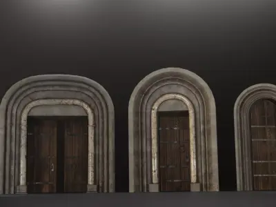 Medieval Door Set Low-poly 3D model