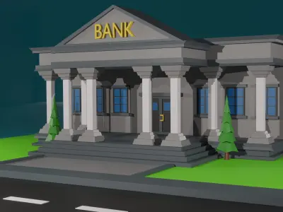 Low Poly Bank building Low-poly 3D model purchase