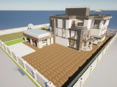 Villa Interior And Exterior Low-poly 3D model