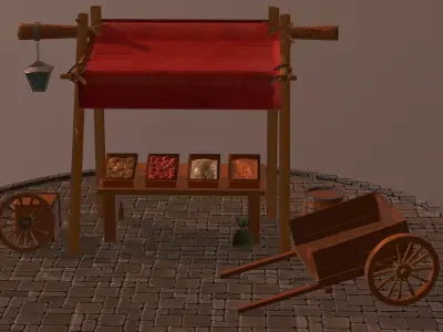 Stylized Medieval Marketplace Low-poly 3D model