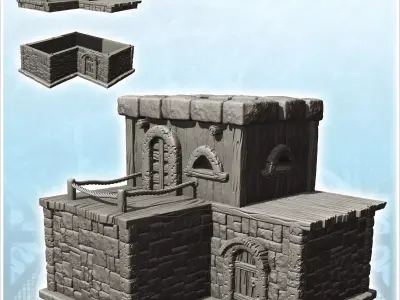 Medieval stone building with flat roof and terrace 4 - Medieval  3D print model