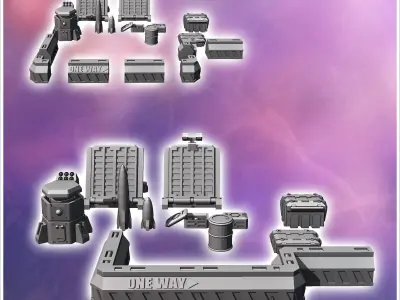 Set of futuristic Sci-Fi fortifications with barricades missiles 3D print model