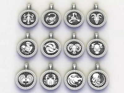 horoscope necklace serial gold silver 12 pieces stl  3D model