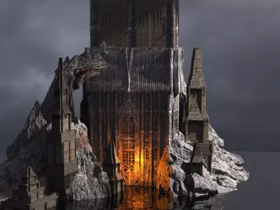 High Fantasy Cliff range City Kitbash 2 3D model