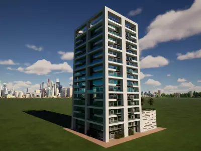 Residential Tower Miami Style  3D Architectural Model Low-poly 3D model