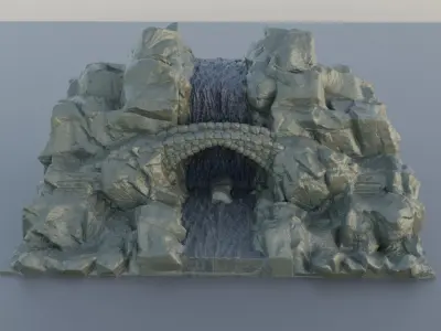 Waterfall Bridge Tabletop Terrain 28 mm 3D print model