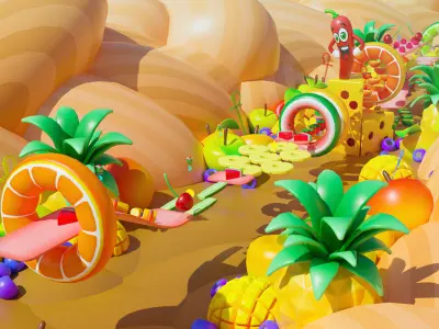 Platformer 5 Fruits Low-poly 3D model