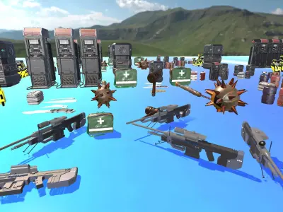 Sci Fi Weapons and Props Pack Game Ready Low Poly Models Low-poly 3D model