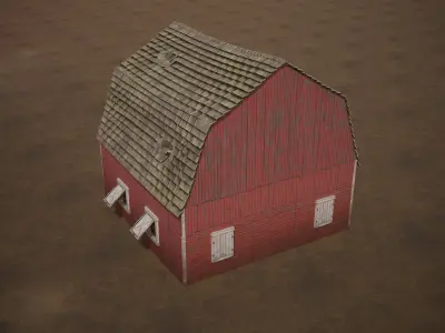 Barn Cattle Shed Farm Shelter Village Farmhouse With Interior  5 Low-poly 3D model
