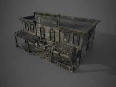 Abandoned wooden building - PBR - lowpoly  Low-poly 3D model