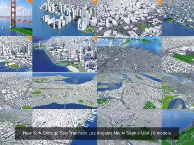 New York Chicago San Francisco Los Angeles Miami Seattle USA 3D Model Pack