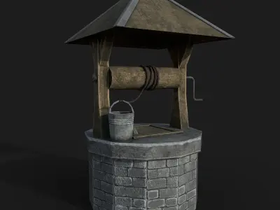 Stone draw-well Low-poly 3D model