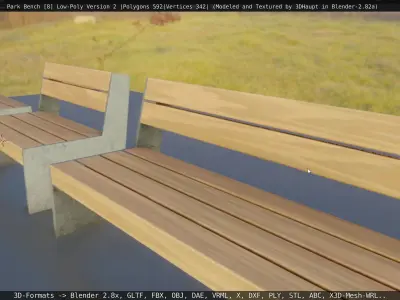 Park Bench -8- Basic Low-Poly Version 2 -Wood-Metal Mixed - Low-poly 3D model