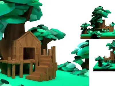 Super low poly COLLECTION wooden sculpture of horse Low-poly 3D model