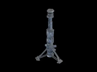 Scifi buildings rocket tower skyscraper Low-poly 3D model