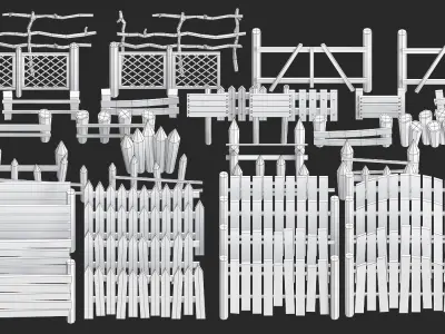 cartoon modular wooden fence low poly pack Low-poly 3D model