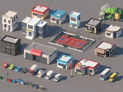 Low Poly City Pack Low-poly 3D model