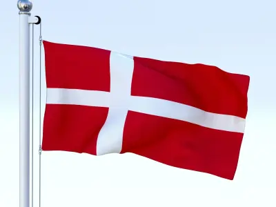 Animated Denmark Flag Low-poly 3D model