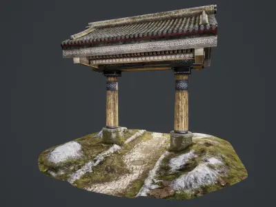 Tori Gate Japanese Old Temple Entrance Low-poly 3D model