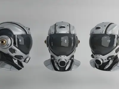 Futuristic Space Helmets Low-poly 3D model