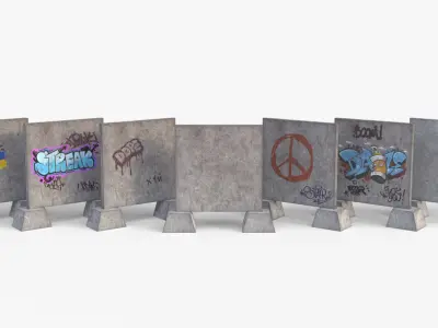 Soviet Concrete Fence PO-2 Low-poly 3D model