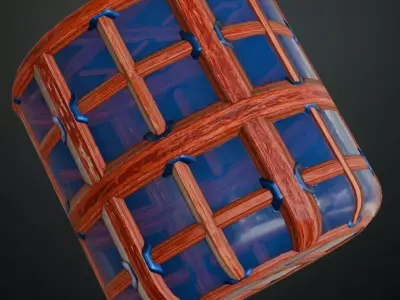 Stylized Wooden Window Frame with Blue Glass PBR Seamless Texture