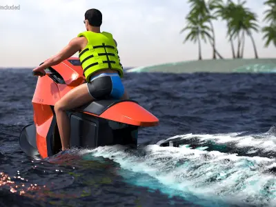  SeaRacer Jet Ski with Rider in Life Jacket 