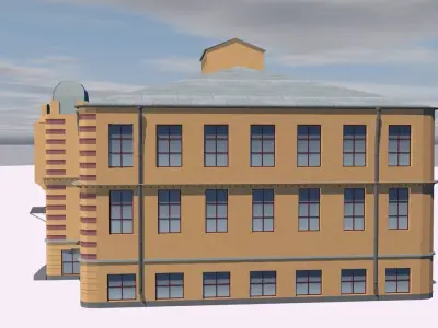 Hotel building on cloudy day Low-poly 3D model