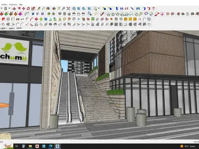 3D model of a complex of buildings and a soccer field 3D model