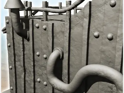 Futuristic sheet metal dwelling with armored door -3- 3D print model