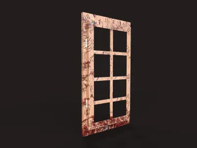 Realistic Blood-Stained Gunshot Window 3D Model for Games Low-poly 3D model