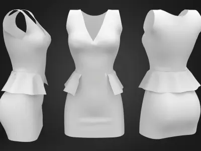 Midi Peplum Dress Low-poly 3D model