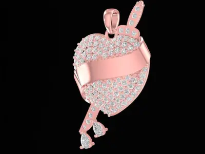 Elegant Diamond Ribbon Heart Pendant for Women  2415 3D print model