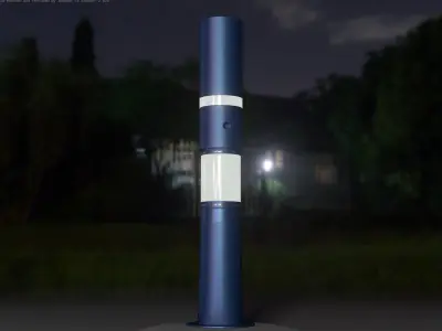 Low-Poly Blue Light Column 29 - Street Light Set-9 Low-poly 3D model