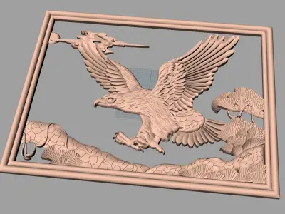 Animal Flying Eagle 3D STL Model used for CNC Carving E612 3D model
