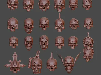 Human skull set Wargame Miniature Pre Supported 3D print model