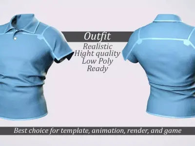 Light Blue Polo Shirt - Game Ready 3D Clothing Low-poly 3D model