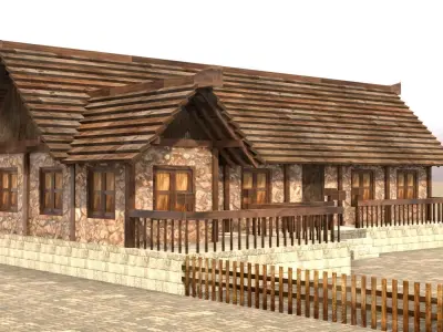 Modular fantasy medieval building Low-poly 3D model