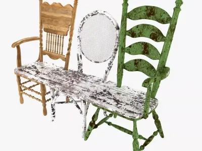 Bench maded from old chairs 3D model