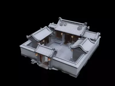  courtyard snow scenery 3D model