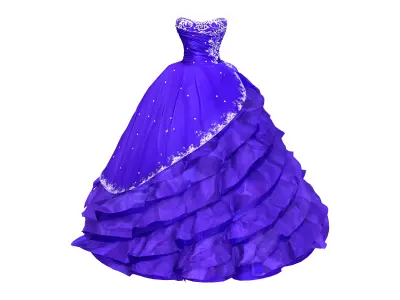 Strapless Ball Gown with Ruffles Low-poly 3D model