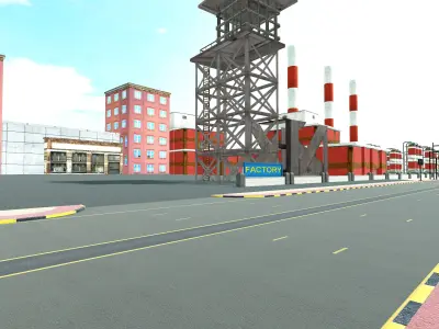 Open world City  3D model LOW POLY Game VR AR Low-poly 3D model