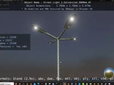 Street Light 1 Galvanized 5000mm 4F Low-poly 3D model