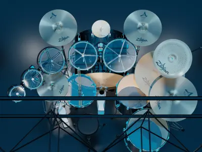 Drums Pearl Full Set with Cymbals and Rototoms 3D model