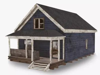 Abandoned Poor House With Interior Low-poly 3D model