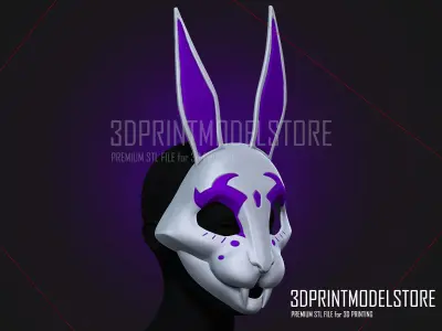 Neon White Cosplay Mask - Neon Violet - Japanese Kitsune 3D print model